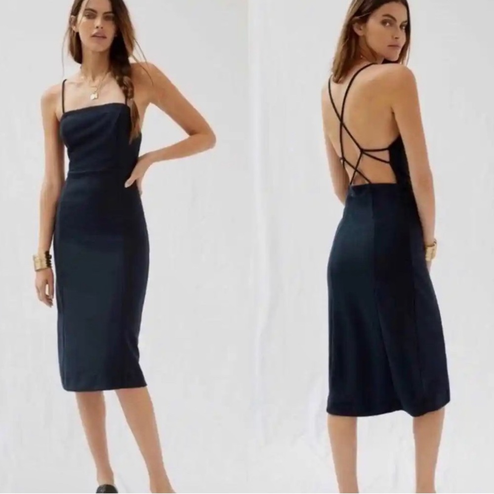 Anthropologie Strappy Open Back Black Sleeveless Midi Dress Size XS